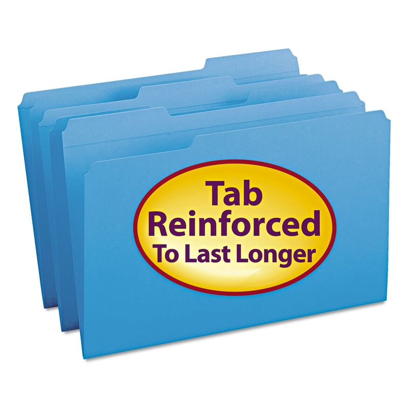 REINFORCED TOP TAB COLORED FILE FOLDERS, 1/3-CUT TABS, LEGAL SIZE, BLUE, 100/BOX