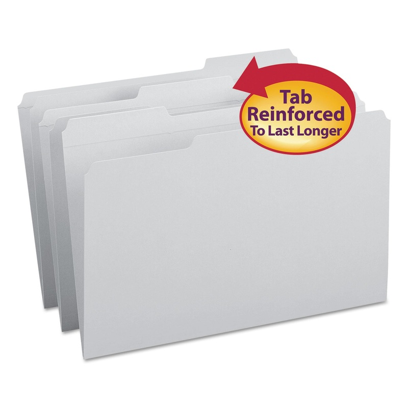 REINFORCED TOP TAB COLORED FILE FOLDERS, 1/3-CUT TABS, LEGAL SIZE, GRAY, 100/BOX