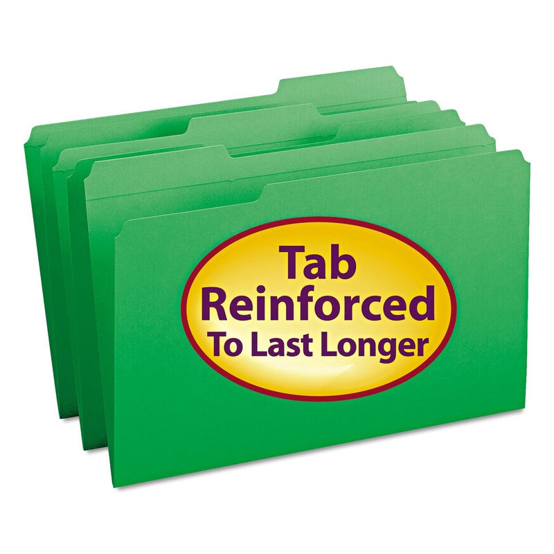 REINFORCED TOP TAB COLORED FILE FOLDERS, 1/3-CUT TABS, LEGAL SIZE, GREEN, 100/BOX