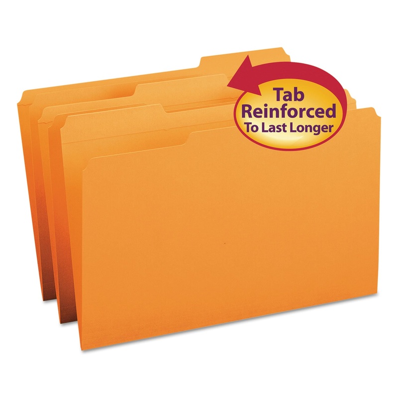 REINFORCED TOP TAB COLORED FILE FOLDERS, 1/3-CUT TABS, LEGAL SIZE, ORANGE, 100/BOX
