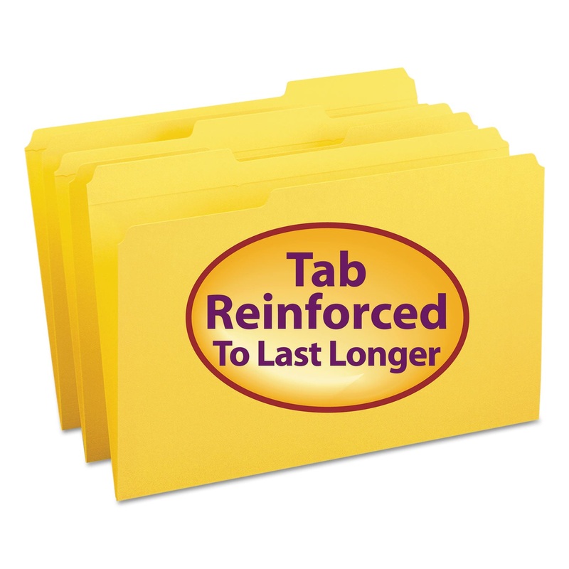 REINFORCED TOP TAB COLORED FILE FOLDERS, 1/3-CUT TABS, LEGAL SIZE, YELLOW, 100/BOX