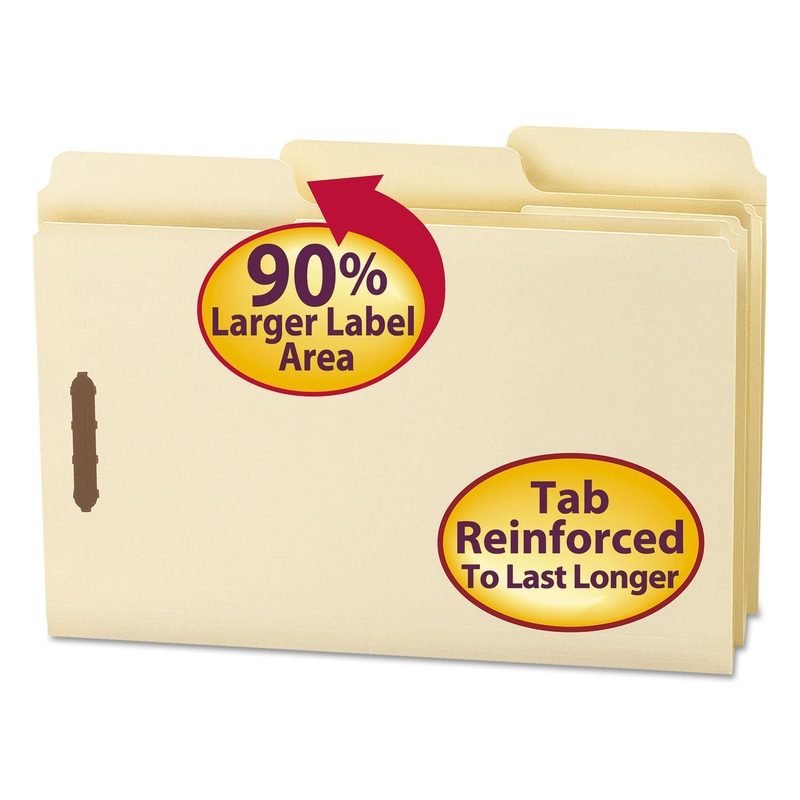 SUPERTAB REINFORCED GUIDE HEIGHT 2-FASTENER FOLDERS, 1/3-CUT TABS, LEGAL SIZE, 11 PT. MANILA, 50/BOX