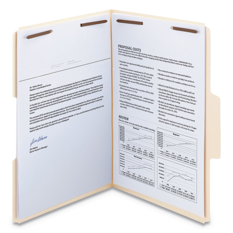 SUPERTAB REINFORCED GUIDE HEIGHT 2-FASTENER FOLDERS, 1/3-CUT TABS, LEGAL SIZE, 14 PT. MANILA, 50/BOX