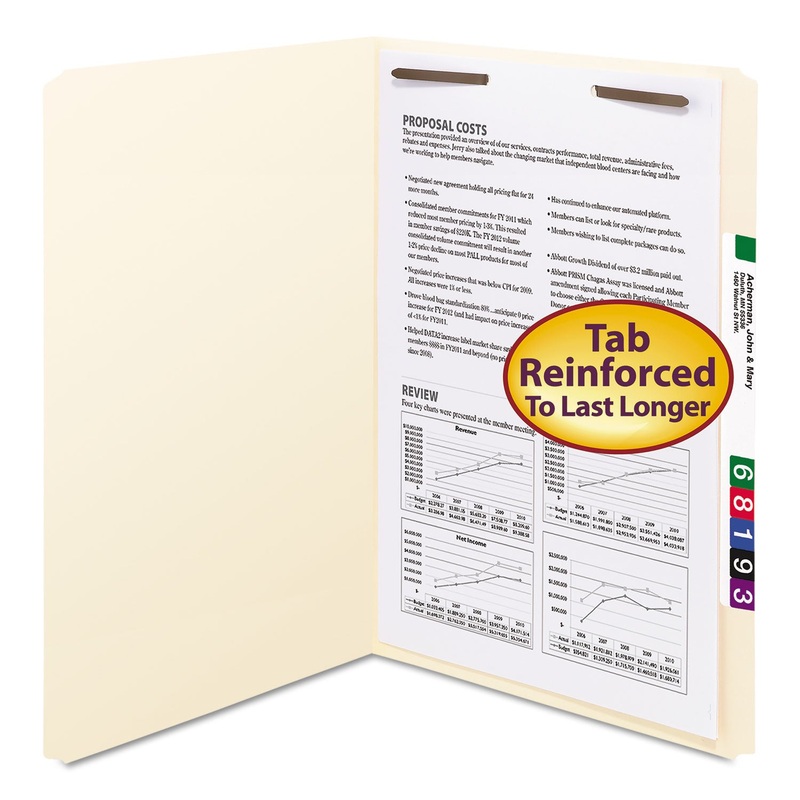 TOP TAB 1-FASTENER FOLDERS, STRAIGHT TAB, LEGAL SIZE, 11 PT. MANILA, 50/BOX