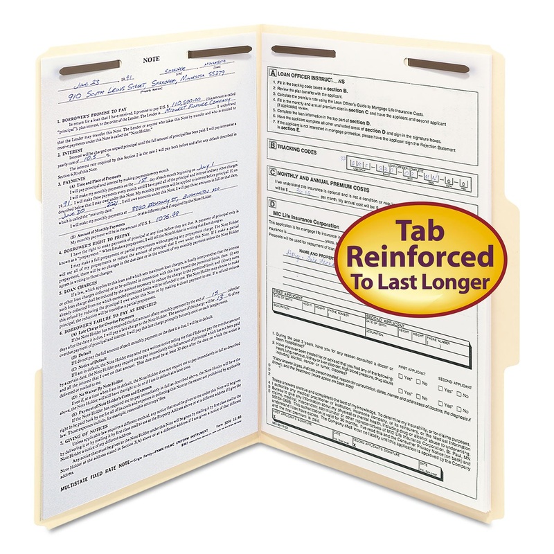 TOP TAB 2-FASTENER FOLDERS, 1/3-CUT TABS, LEGAL SIZE, 11 PT. MANILA, 50/BOX