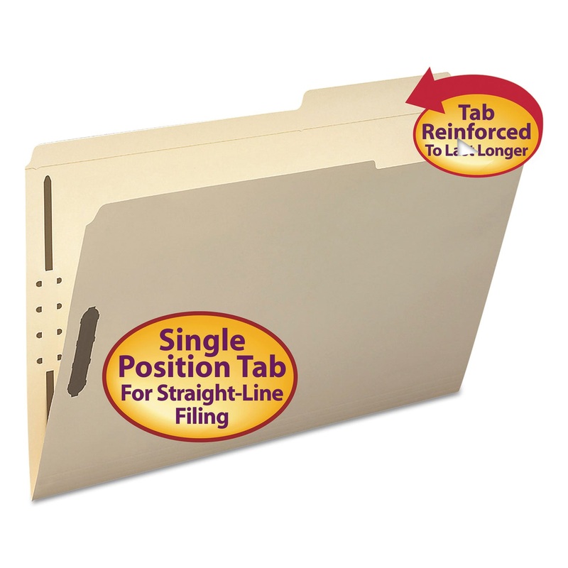 TOP TAB 2-FASTENER FOLDERS, 2/5-CUT TABS, RIGHT OF CENTER, LEGAL SIZE, 11 PT. MANILA, 50/BOX