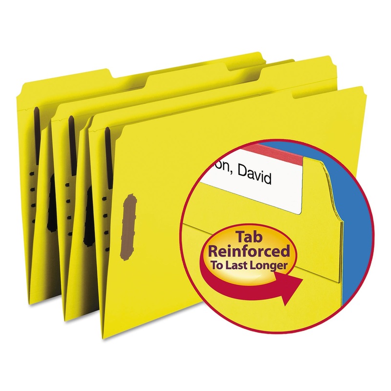 TOP TAB COLORED 2-FASTENER FOLDERS, 1/3-CUT TABS, LEGAL SIZE, YELLOW, 50/BOX