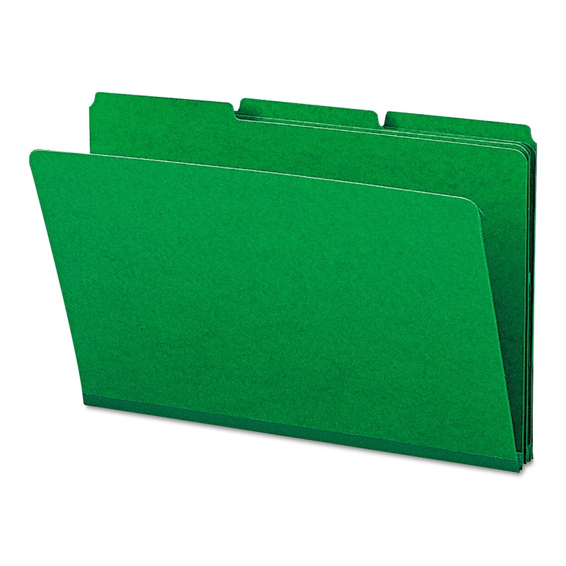 EXPANDING RECYCLED HEAVY PRESSBOARD FOLDERS, 1/3-CUT TABS, 1″ EXPANSION, LEGAL SIZE, GREEN, 25/BOX