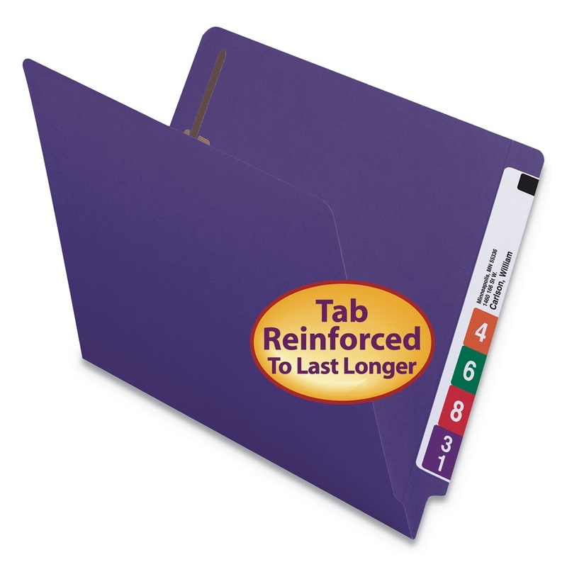 HEAVYWEIGHT COLORED END TAB FOLDERS WITH TWO FASTENERS, STRAIGHT TAB, LETTER SIZE, PURPLE, 50/BOX