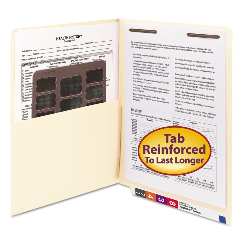 HEAVYWEIGHT MANILA END TAB POCKET FOLDERS WITH ONE FASTENER, STRAIGHT TAB, LETTER SIZE, 50/BOX