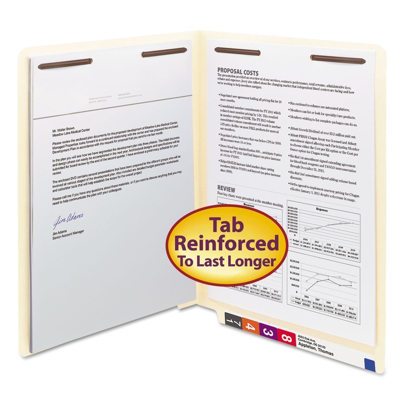 MANILA END TAB 2-FASTENER FOLDERS WITH REINFORCED TABS, 0.75″ EXPANSION, STRAIGHT TAB, LETTER SIZE, 11 PT. MANILA, 50/BOX