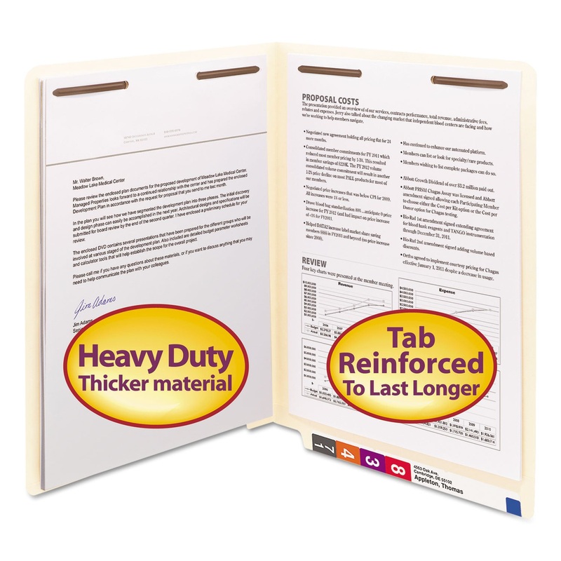 MANILA END TAB 2-FASTENER FOLDERS WITH REINFORCED TABS, 0.75″ EXPANSION, STRAIGHT TAB, LETTER SIZE, 14 PT. MANILA, 50/BOX