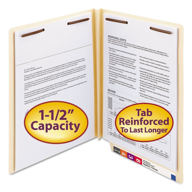 MANILA END TAB 2-FASTENER FOLDERS WITH REINFORCED TABS, 1.5″ EXPANSION, STRAIGHT TAB, LETTER SIZE, 14 PT. MANILA, 50/BOX