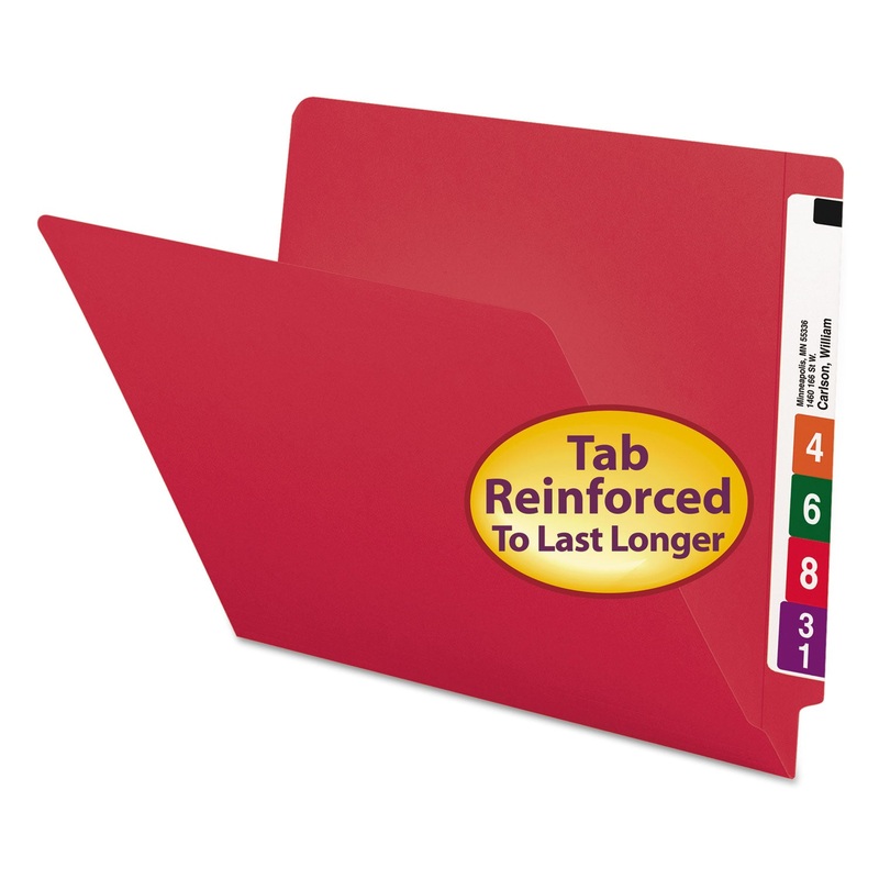 REINFORCED END TAB COLORED FOLDERS, STRAIGHT TAB, LETTER SIZE, RED, 100/BOX