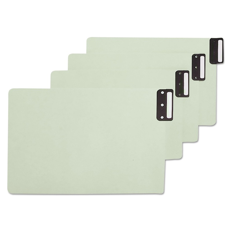 100% RECYCLED END TAB PRESSBOARD GUIDES WITH METAL TABS, 1/3-CUT END TAB, BLANK, 8.5 X 14, GREEN, 50/BOX