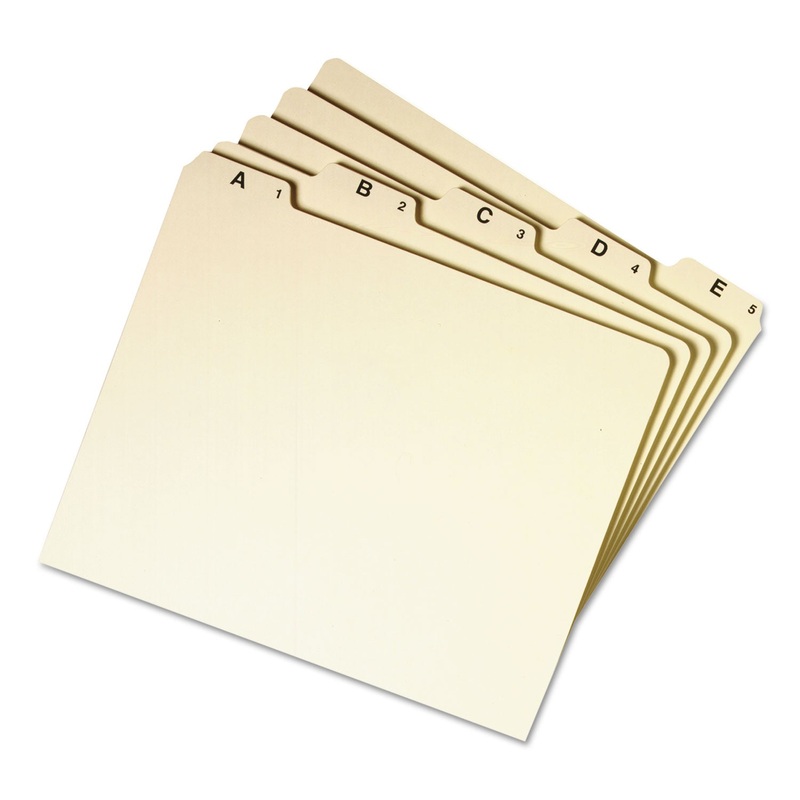 ALPHABETIC TOP TAB INDEXED FILE GUIDE SET, 1/5-CUT TOP TAB, A TO Z, 8.5 X 11, MANILA, 25/SET
