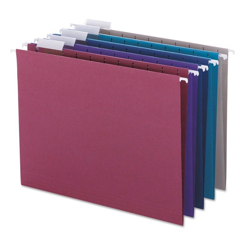 COLORED HANGING FILE FOLDERS, LETTER SIZE, 1/5-CUT TAB, ASSORTED, 25/BOX