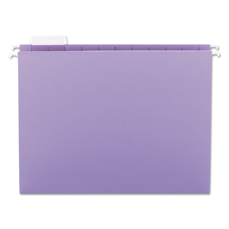 COLORED HANGING FILE FOLDERS, LETTER SIZE, 1/5-CUT TAB, LAVENDER, 25/BOX