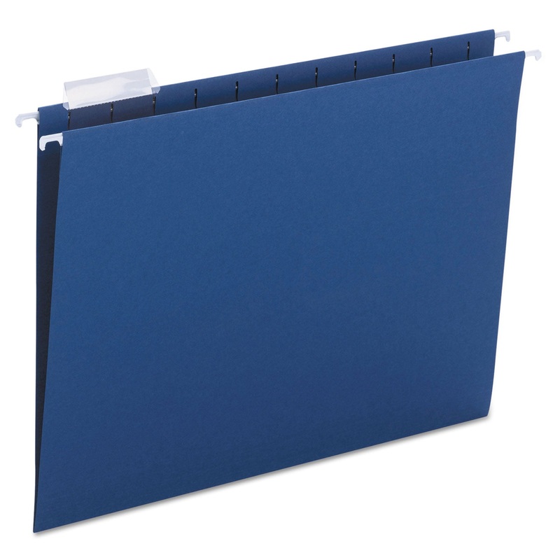 COLORED HANGING FILE FOLDERS, LETTER SIZE, 1/5-CUT TAB, NAVY, 25/BOX