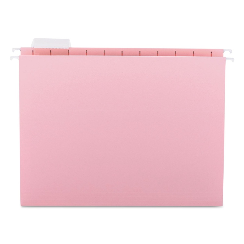 COLORED HANGING FILE FOLDERS, LETTER SIZE, 1/5-CUT TAB, PINK, 25/BOX