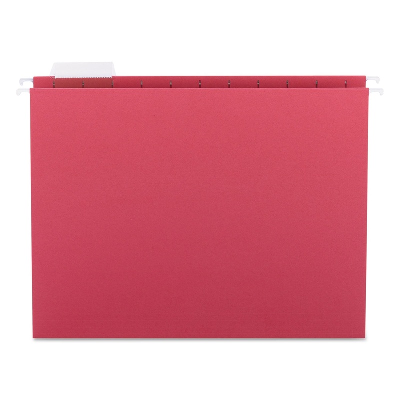 COLORED HANGING FILE FOLDERS, LETTER SIZE, 1/5-CUT TAB, RED, 25/BOX