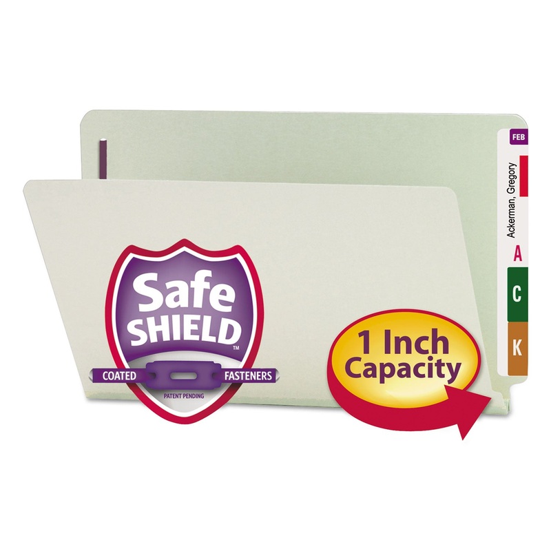END TAB 1″ EXPANSION PRESSBOARD FILE FOLDERS W/TWO SAFESHIELD COATED FASTENERS, STRAIGHT TAB, LEGAL SIZE, GRAY-GREEN, 25/BOX