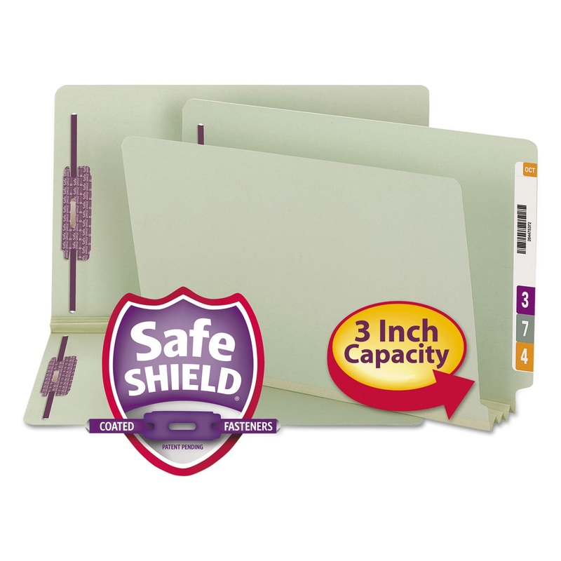 END TAB 3″ EXPANSION PRESSBOARD FILE FOLDERS WITH TWO SAFESHIELD COATED FASTENERS, STRAIGHT TAB, LEGAL, GRAY-GREEN, 25/BOX