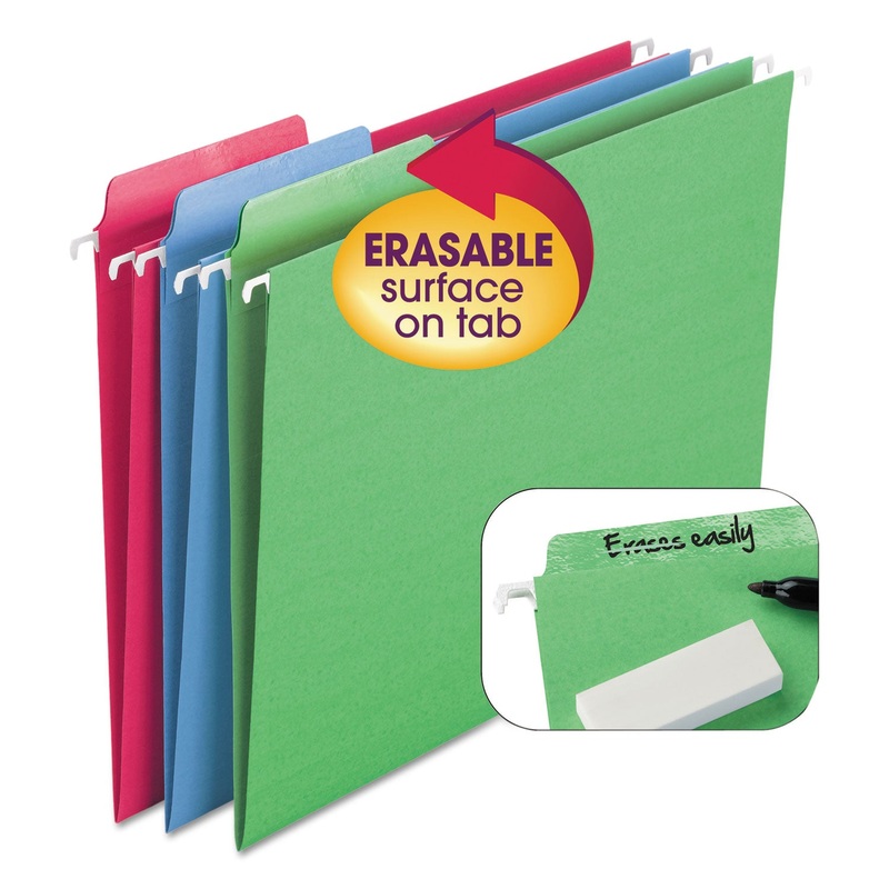 ERASABLE FOLDERS, LETTER SIZE, 1/3-CUT TAB, ASSORTED, 18/BOX