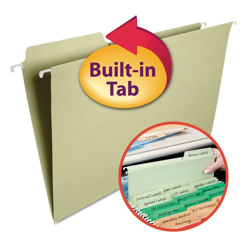 FASTAB HANGING FOLDERS, LEGAL SIZE, 1/3-CUT TAB, MOSS, 20/BOX