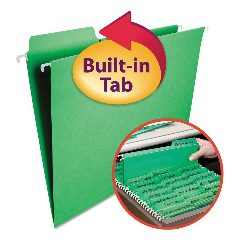 FASTAB HANGING FOLDERS, LETTER SIZE, 1/3-CUT TAB, GREEN, 20/BOX