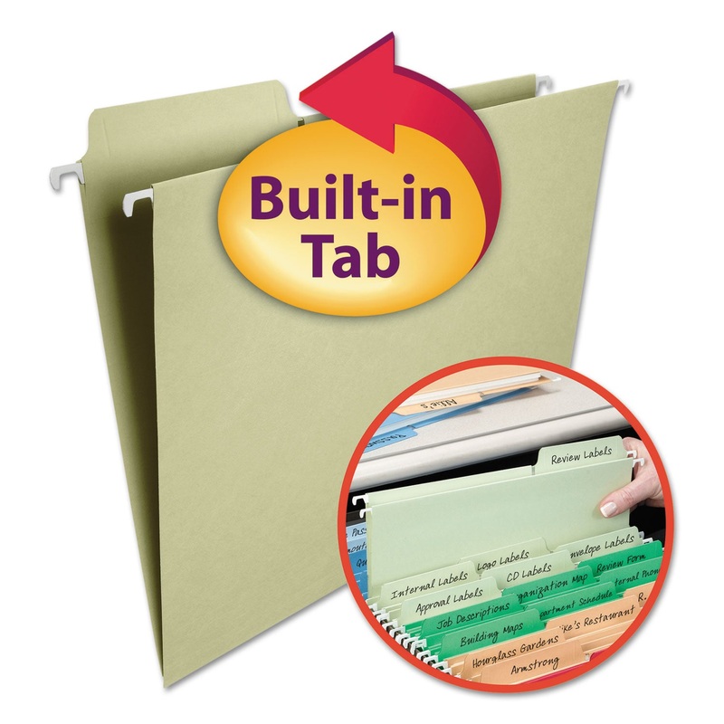 FASTAB HANGING FOLDERS, LETTER SIZE, 1/3-CUT TAB, MOSS, 20/BOX