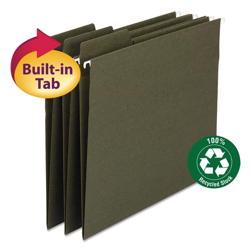 FASTAB HANGING FOLDERS, LETTER SIZE, 1/3-CUT TAB, STANDARD GREEN, 20/BOX