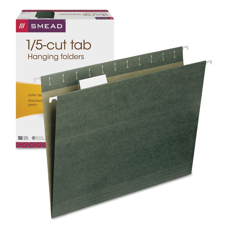 HANGING FOLDERS, LETTER SIZE, 1/5-CUT TAB, STANDARD GREEN, 25/BOX