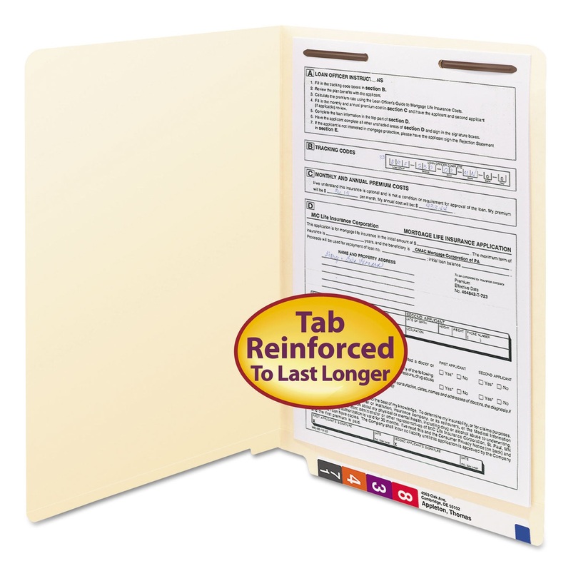 MANILA END TAB 1-FASTENER FOLDERS WITH REINFORCED TABS, 0.75″ EXPANSION, STRAIGHT TAB, LEGAL SIZE, 11 PT. MANILA, 50/BOX