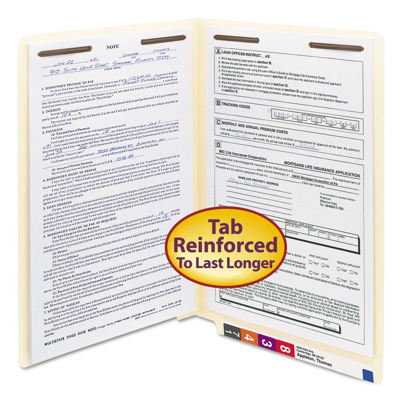 MANILA END TAB 2-FASTENER FOLDERS WITH REINFORCED TABS, 0.75″ EXPANSION, STRAIGHT TAB, LEGAL SIZE, 11 PT. MANILA, 50/BOX