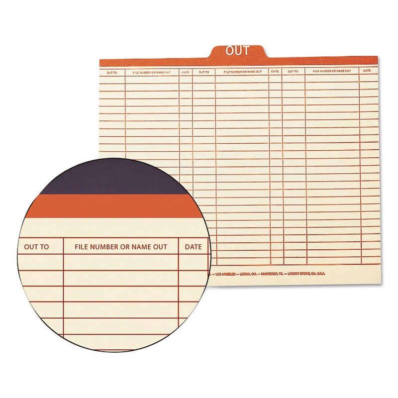 MANILA OUT GUIDES, PRINTED FORM STYLE, 1/5-CUT TOP TAB, OUT, 8.5 X 11, MANILA, 100/BOX