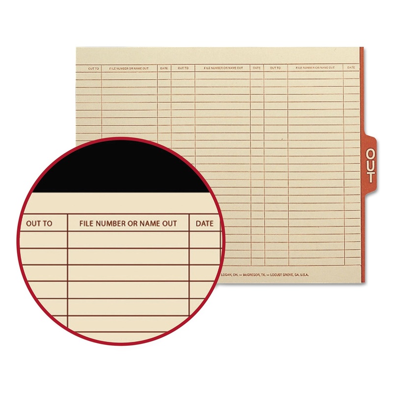 MANILA OUT GUIDES WITH PRINTED FORM, 1/5-CUT END TAB, OUT, 8.5 X 11, MANILA, 100/BOX