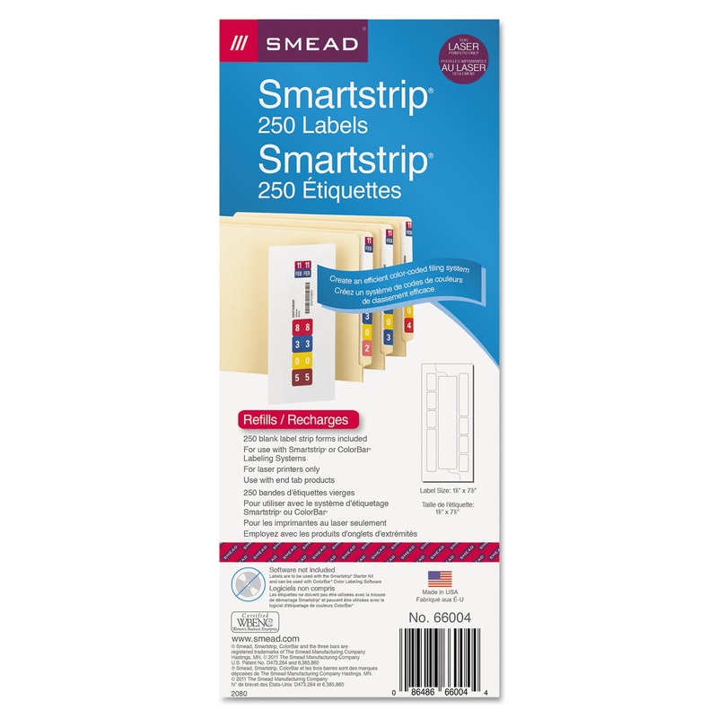 COLOR-CODED SMARTSTRIP REFILL LABEL FORMS, ASSORTED, 1.5 X 7.5, WHITE, 250/PACK