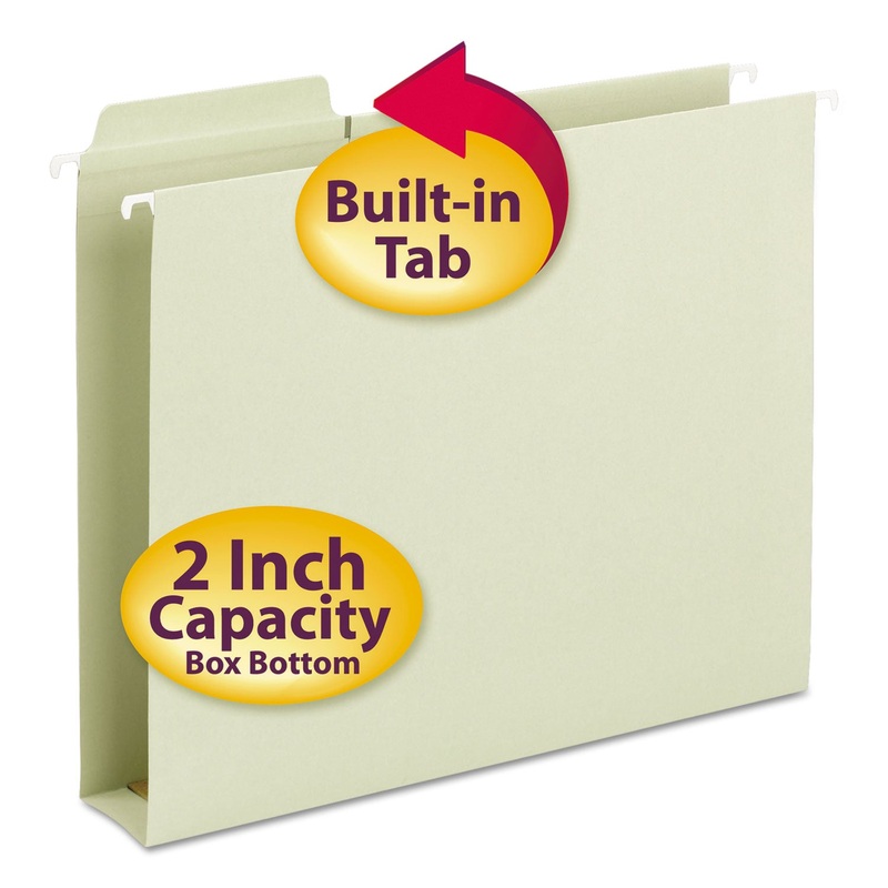 FASTAB BOX BOTTOM HANGING FOLDERS, LETTER SIZE, 1/3-CUT TAB, MOSS, 20/BOX