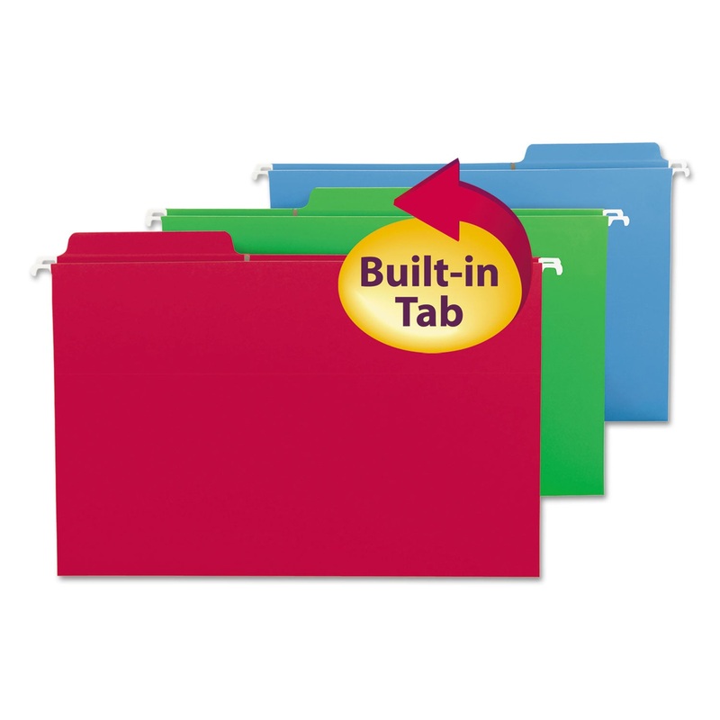 FASTAB HANGING FOLDERS, LEGAL SIZE, 1/3-CUT TAB, ASSORTED, 18/BOX