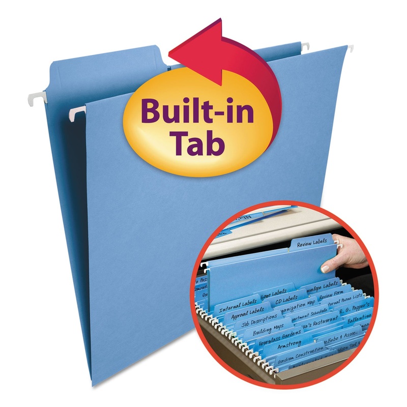FASTAB HANGING FOLDERS, LETTER SIZE, 1/3-CUT TAB, BLUE, 20/BOX