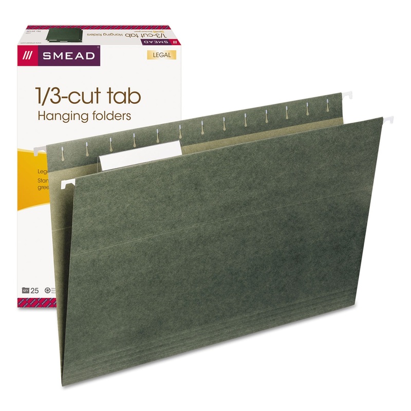 HANGING FOLDERS, LEGAL SIZE, 1/3-CUT TAB, STANDARD GREEN, 25/BOX