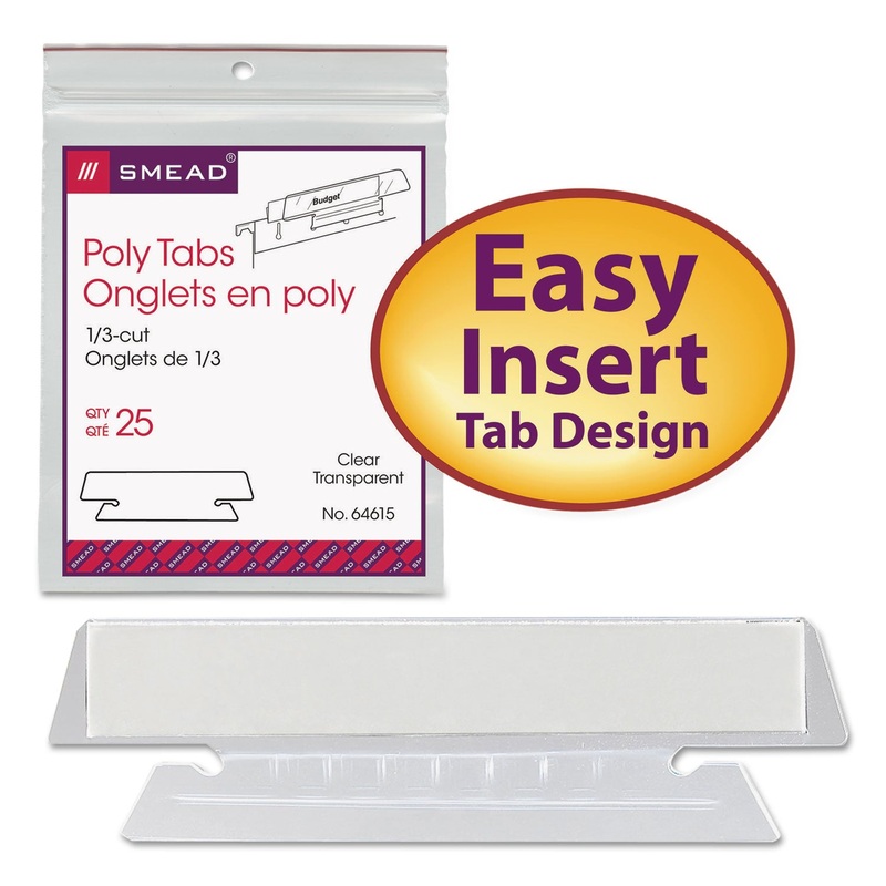 POLY INDEX TABS AND INSERTS FOR HANGING FILE FOLDERS, 1/3-CUT TABS, WHITE/CLEAR, 3.5″ WIDE, 25/PACK