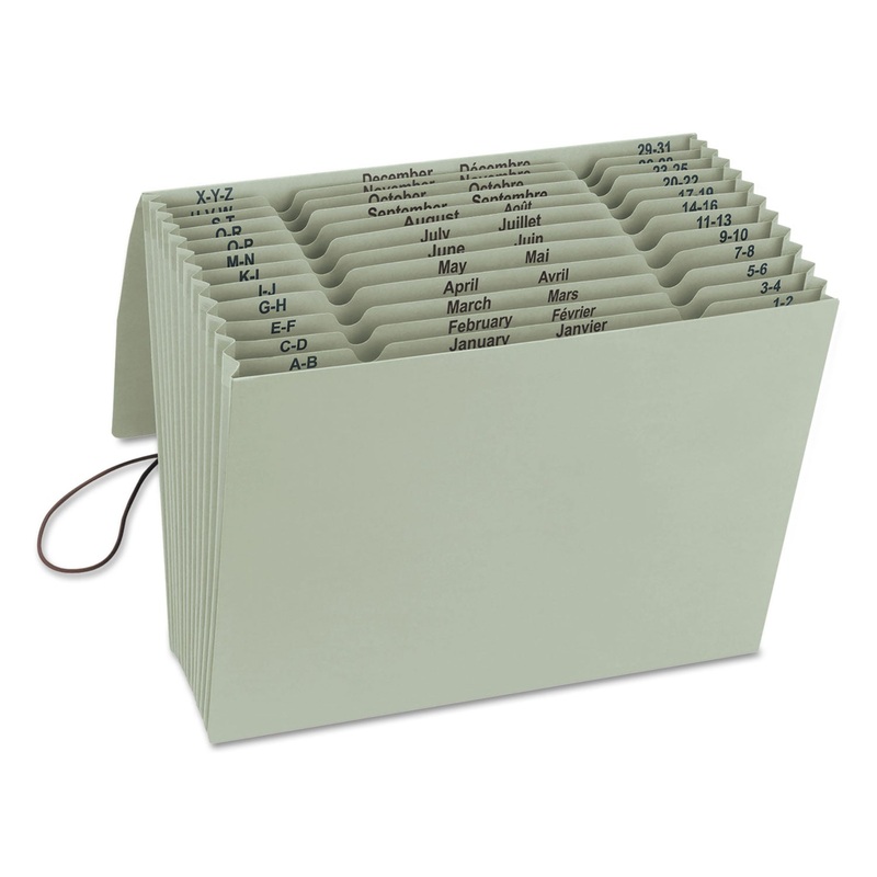 100% RECYCLED COLORED EXPANDING FILES, 12 SECTIONS, 1/12-CUT TAB, LETTER SIZE, GREEN TEA