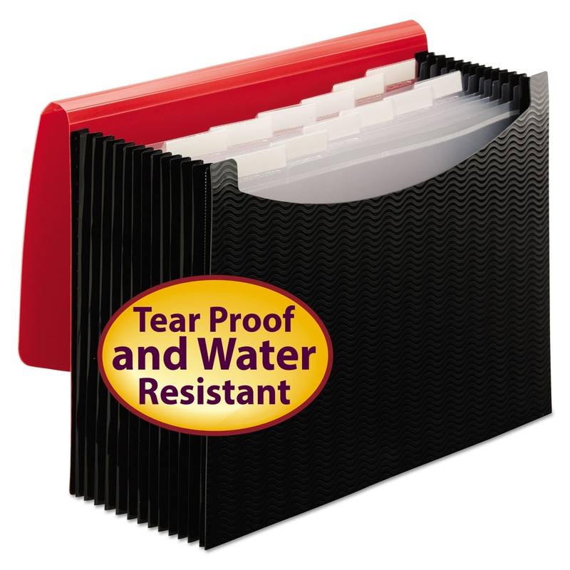 12-POCKET POLY EXPANDING FILE, 0.88″ EXPANSION, 12 SECTIONS, 1/6-CUT TAB, LETTER SIZE, BLACK/RED