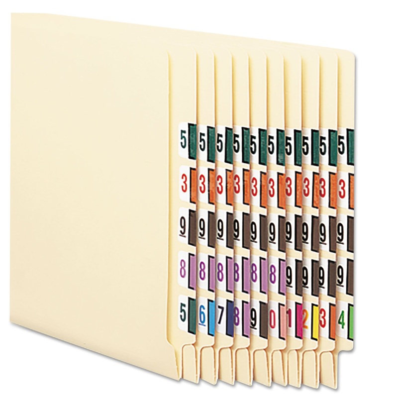 NUMERICAL END TAB FILE FOLDER LABELS, 0-9, 1 X 1.25, WHITE, 500/ROLL, 10 ROLLS/BOX