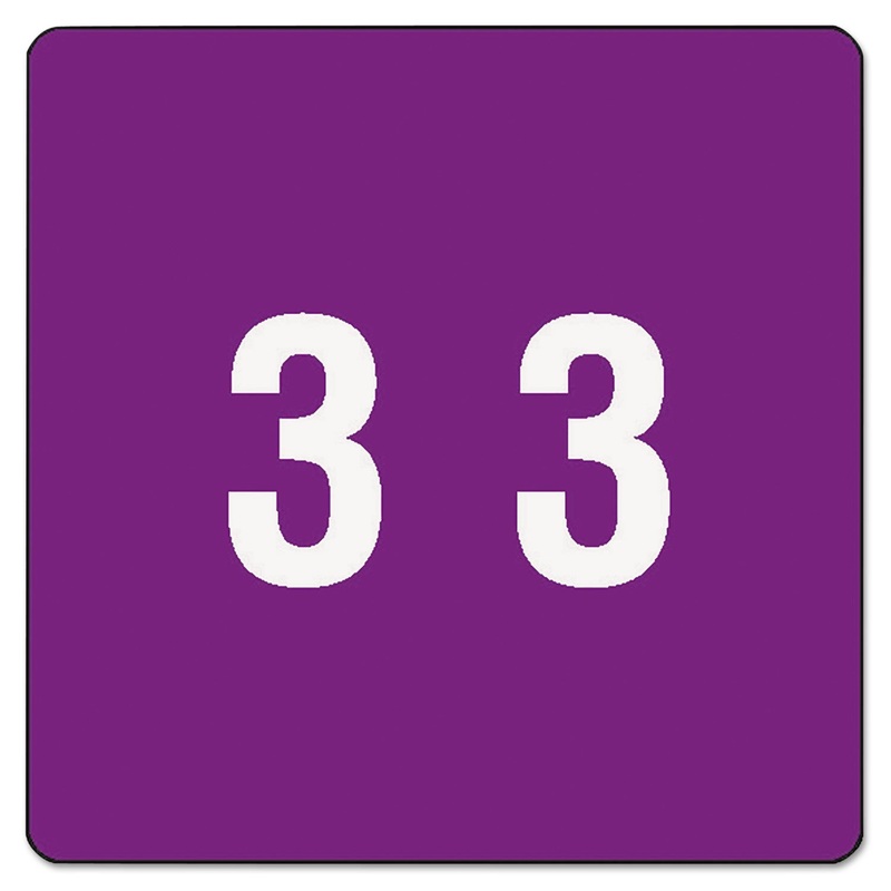 NUMERICAL END TAB FILE FOLDER LABELS, 3, 1.5 X 1.5, PURPLE, 250/ROLL