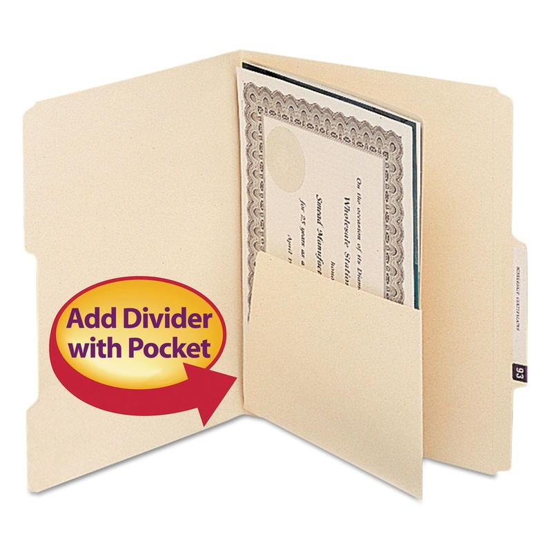 SELF-ADHESIVE FOLDER DIVIDERS FOR TOP/END TAB FOLDERS W/ 5 1/2″ POCKETS, LETTER SIZE, MANILA, 25/PACK