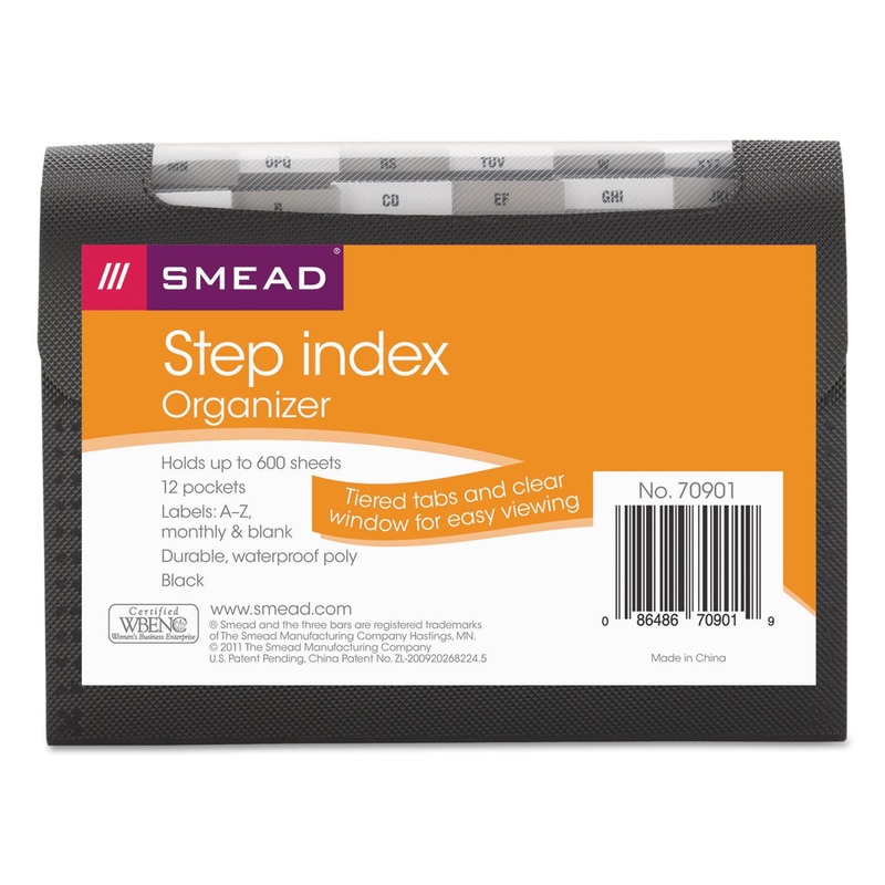 STEP INDEX ORGANIZER, 12 SECTIONS, 1/6-CUT TAB, LETTER SIZE, BLACK