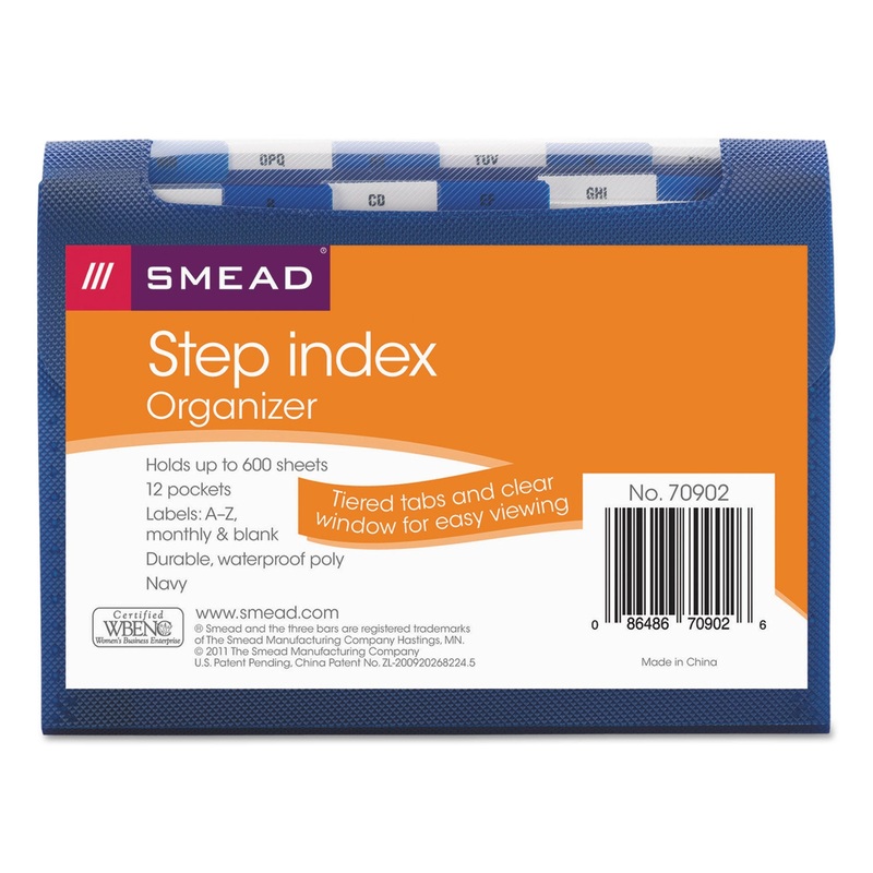 STEP INDEX ORGANIZER, 12 SECTIONS, 1/6-CUT TAB, LETTER SIZE, NAVY